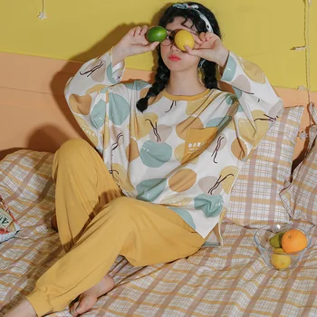 CAIYIER 2020. gadam Gudrs Zemeņu Sleepwear Sieviešu Multiplikācijas filmu Kokvilnas Meiteņu Pidžamas Komplekts Rudens Ziemas Bieza garām Piedurknēm Jauki Valkāt Atpūtas telpa