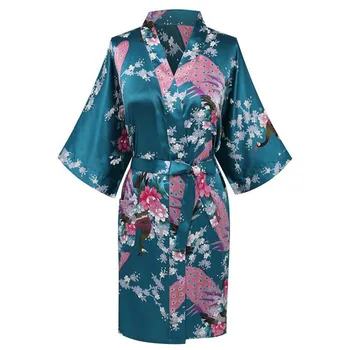 CEARPION Sexy Peldmētelis Kleita Drukāt Zieds Pāvs Sleepwear Sieviešu Naktsveļu Satīna Kimono, Mājas Drēbes Negligee Plus Izmērs S-3XL
