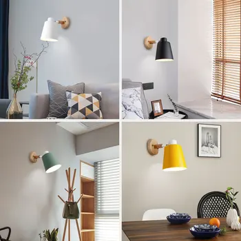 CETANT koka sienas lampas mūsdienu minimālisma macaron LED sienas lampas dzīvojamā istabā, virtuvē, salona apgaismojums, 6 krāsu stūres galvas E27
