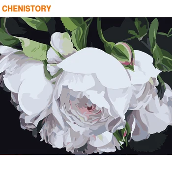 CHENISTORY Rāmis Balts Zieds DIY Krāsošana Ar Numuriem Mūsdienu Mājas Dekoru Krāsu Ar Numuriem, Akrila, Kanvas Glezna Uz 60x75cm Māksla