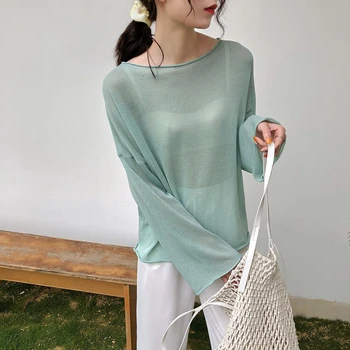 CHICEVER korejas Elegants Adīts Sieviešu Džemperis O Kakla Izlīdzināšanu ar garām Piedurknēm Lielajam Vaļēju Apkakli Sieviešu 2020 Rudens Modes Jauns
