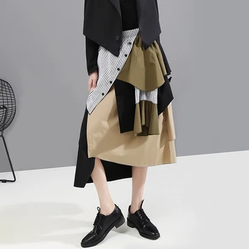CHICEVER korejas Raibs Hit Krāsas Sieviešu Svārki ar Augstu Jostas Lielajam Asimetrisks Midi Svārki Sieviešu Apģērbu Modes 2020 Jaunas