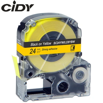 CIDY 24mm Melns uz Dzeltena SC24YW/LC-6YBW9 LC-6YBW LC 6YBW LC6YBW saderīgu etiķetes, lentes, lai kingjim printeri LW300 LW400 SR15