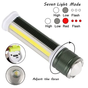 COB T6 LED Lukturīti, USB Uzlādējams 7-veidu Balts Sarkans Gaismas LED Lukturi, Lampas Ar Jaudu Bankas Funkcijas Iebūvēts Akumulators