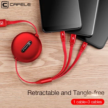 Cafele 3 in 1 Izvelkams USB Kabeļa Tips-c Uzlāde iPhone un Android 120cm 3A Ātra Uzlāde USB C Kabeli
