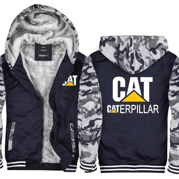Cat Caterpillar Vīriešu Ziemas Modes Outwear Sabiezēt Jaka, pieguļoša Rāvējslēdzēju, Kapuci Augstas Kvalitātes Hoody Gadījuma Silts Vilnas Hoodies