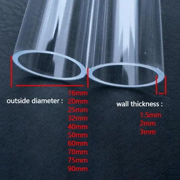 Caurspīdīga organiskā stikla apaļas caurules 50cm Garums 16 mm~90mm Akrila Caurule Augsta Caurspīdīga Caurule Zivju Tvertnes 1 Gab.