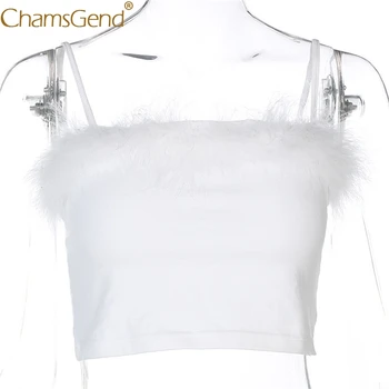 Chamsgend Krekls Jauna Dizaina Sieviešu Modes Pūkainas Kažokādas Siksna Kultūraugu Top Dāmas Sexy White Klubs Camis 80313