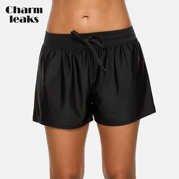 Charmleaks Sieviešu Peldbiksēm Loose Fit Tīrtoņa Krāsas Bikini Bottom Strappy Peldkostīmi Biksītes Zēns Šorti Peldēšana Stumbriem