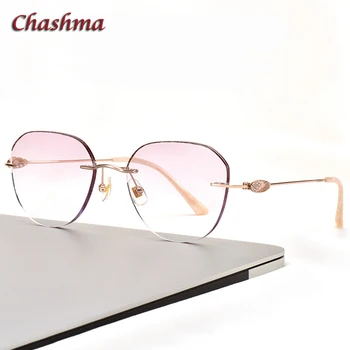Chashma Kārta Prescrpiton Brilles Dimanta Sieviešu Titāna Bez Apmales Optiskie Rāmji Slīpumu, Krāsainas Lēcas