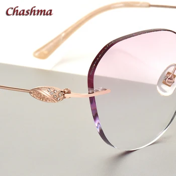 Chashma Kārta Prescrpiton Brilles Dimanta Sieviešu Titāna Bez Apmales Optiskie Rāmji Slīpumu, Krāsainas Lēcas