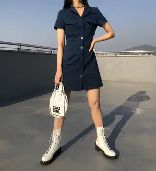 Cheerart Zila Vasaras Krekls, Kleita 2019 Bodycon Žakete Pogu Kleita Sievietēm Biroja Dāma Kabatas Mini Kleita Korejiešu Stilā
