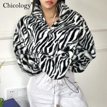 Chicology Kažokādas Zebra Drukāt Zip Up Krekls Lielajam Zaudēt Kpop Top 2020. Gadam garām Piedurknēm Ziemas Rudenī Kawaii Drēbes Y2K Streetwear