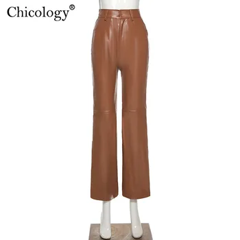 Chicology Pu Ādas Streetwear Bikses Rudens Ziemas Augsts Viduklis, Garas Bikses, Sievietēm-2020. Gadam, Modes Gruntis Sexy Vaļīga Apģērba