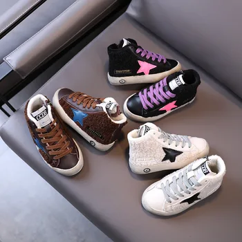 Chidlren ir Čības Rudenī un ziemā jauns bērnu kokvilnas sneaker modes zvaigznes plus pūkains kurpes zēniem un meitenēm casua