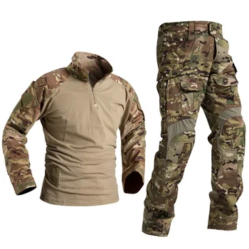 Cilvēks Militāro Apģērbu Komplekti Taktiskās Uniformas BDU Armijas Kaujas Maskēšanās Tērps ar garām Piedurknēm T-krekli Kravas Darba Bikses