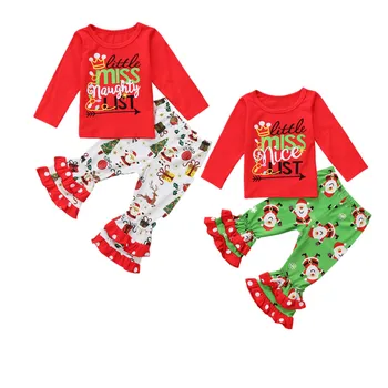 Citgeett Ziemassvētku Bērniem, Baby Meitenes Santa Xmas Garām Piedurknēm Top Koku Anime Bikses Tērpiem Uzstādīt Gudrs Izlīdzināšanu Drēbes