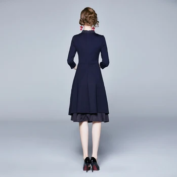Comelsexy Jauns Elegants Vintage Izšuvumi Kleita Sievietēm 2019 Rudens Ziemas-line Kleitas, pusgarās Darbu Gadījuma Puse Vestidos