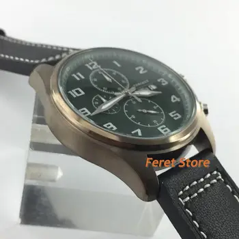 Corgeut jaunu 41mm top Bizness chronograph watch vara pārklājumu gadījumā Gaismas rokās dienas nedēļā ādas siksna vīriešu kvarca skatīties