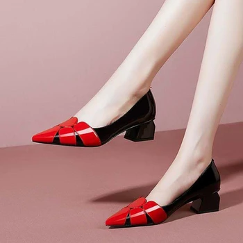 Cresfimix Zapatos Mujer De Sieviešu Modes Kvadrātveida Papēdi Sūkņi Puse & Nakts Klubs Lady Cool Black & Red Papēža Kurpes C6525