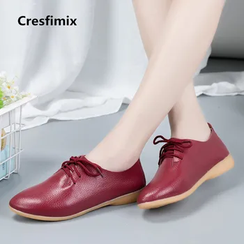 Cresfimix chaussures pour femmes sieviešu modes ērti mežģīnes up kurpes lady īstas ādas norādīja toe kurpes atdzesē kurpes b2144