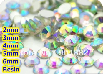 Crystal AB Krāsā Šķautnes ar Plakanu Aizmuguri Sveķu Rhinestone 2mm,3mm,4mm,5mm,6mm Nail Art Dārgakmeņi Apdare