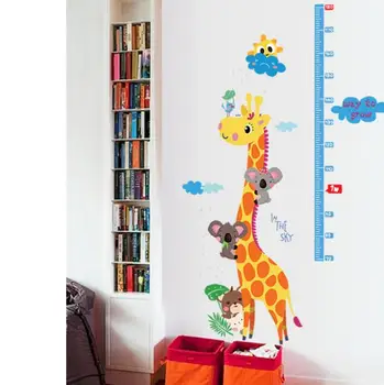 Cute Karikatūra Bērnu Zilonis, Žirafe Delfīnu Uzlīmes Pasākums Bērnu Heightwall Uzlīmes uz Sienas, lai Mazulis Guļamistaba Dekorēšana