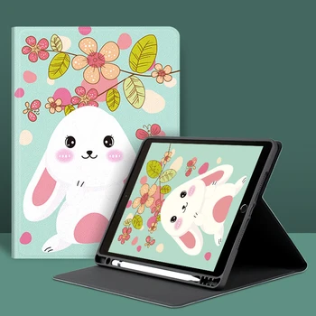 Cute Karikatūra iPad 10.2 2019 Gadījumā PU Ādas Trifold Stāvēt Smart Cover For ipad mini 4 5 IPad Air 2 3 11 12.9 2020. gadā, Ja