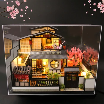 Cutebee Japāņu Arhitektūras DIY Namiņš Komplekts Koka Leļļu Mājas Miniatūra leļļu Namiņš Mēbeles Komplekts Rotaļlietas Bērniem Dāvanu