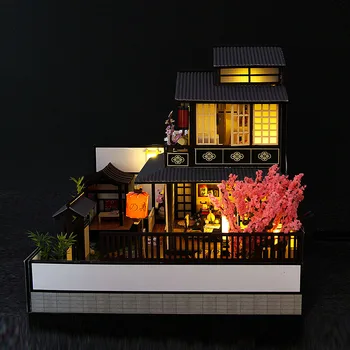 Cutebee Japāņu Arhitektūras DIY Namiņš Komplekts Koka Leļļu Mājas Miniatūra leļļu Namiņš Mēbeles Komplekts Rotaļlietas Bērniem Dāvanu