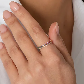 Cz sievietes pirksta gredzenu mikro bruģēts krāsains kubiskais cirkonijs modes rotaslietas