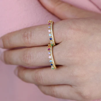 Cz sievietes pirksta gredzenu mikro bruģēts krāsains kubiskais cirkonijs modes rotaslietas