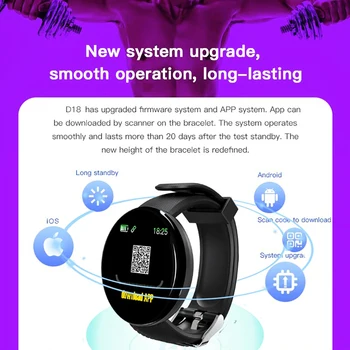 D18 Smartwatch Fitnesa Pulksteņi Smart Skatīties Vīrieši Sievietes asinsspiedienu Solis Hronometrs IOS Android Smart Aproce
