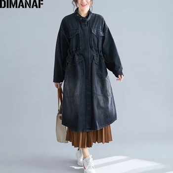 DIMANAF Plus Lieluma Sieviešu Žaketes Virsdrēbes Modes Dāma Demin Mēteļi Rudens Ziemas 2019 garām Piedurknēm Zaudēt Jaka Sieviešu Apģērbs