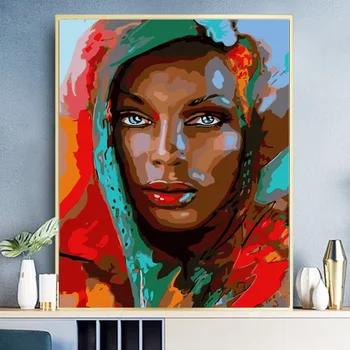 DIY 40X50, Eļļas Glezna, Ko Numuri Melnā sieviete valkā lakatu Krāsas cipari Uz Audekla Mājas Dekoru Digitālās Glezniecības chrismas