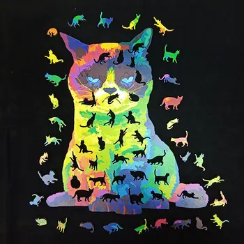 DIY Augsts Izaicinājums Nelegālo Varavīksnes Kaķis Puzzle Rotaļlieta Intelekta Attīstības Mazulis, Rotaļu labākā Dāvana Koka puzle