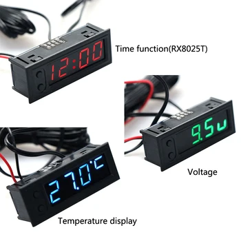 DIY Daudzfunkciju Pulkstenis Auto, Temperatūra Baterijas Sprieguma Monitoru Voltmetrs DC 12V
