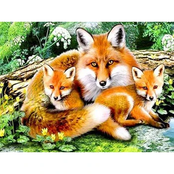 DIY Dimanta Krāsošana Uzlīme Dekoratīvā Krāsošana Rhinestone Mozaīkas Cross Stitch Dimanta izšuvumi fox ģimenes KBL