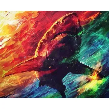 DIY Krāsošana Ar Numuriem Haizivs Krāsošana Ar Numuriem Dzīvniekiem 40x50cm Sienas Mākslas Audekls Attēlu Roku Apgleznoti Mūsdienu Telpu Dekorēšana