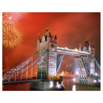DIY Pilsētas Nakts Skats no Londonas Tower Bridge Dimanta Krāsošana Adatu Dāvanu Tapetes Dekorācijas Dimanta Mozaīkas Modeļiem Rhinestone