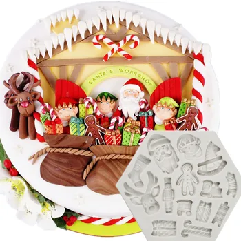 DIY Ziemassvētku Serie Elk Koka Sniegpārsliņu Silikona Kūka Pelējuma Cukura Amatniecības Pomādes Rīki Kūka Apdare Virtuve Cepšanas Rīki FM1427