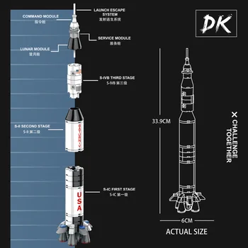 DK 7022 Tehnika Apollo Projekta Mēness Astronautu Saturn V Pārvadātājs Raķešu Modeli, Celtniecības Bloki, Ķieģeļi, Rotaļlietas Bērniem