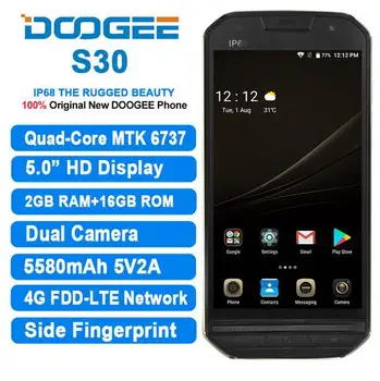 DOOGEE S30 4G LTE IP68 Ūdensnecaurlaidīga Izturīgs Mobilo Telefonu 5580mAh Pusē pirkstu Nospiedumu 5V/2A 5.0