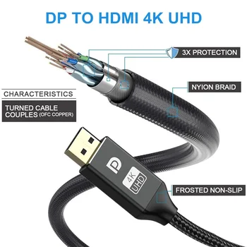 DP, lai HDMI, DisplayPort uz HDMI Kabeli 4K30Hz 1080P 60Hz DP 1.2 Projektoru PS4 PC HDTV Lenovo Klēpjdatoru, Display Port, HDMI Kabelis