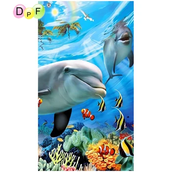 DPF 5D pilna Apaļā Dimanta Krāsošana Mozaīkas ziņkārīgs delfīnu zvaigžņu DIY Magic Cube Cross Stitch mākslas amatniecības Dimanta Izšuvumi Dekori