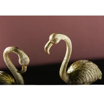 DUNXDECO Telpu Dekorēšana Aksesuāri Miniatūras Statuetes Mūsdienu Zelta Flamingo Sveķu Dzelzs Amatniecības Desktop Displejs Dāvanu