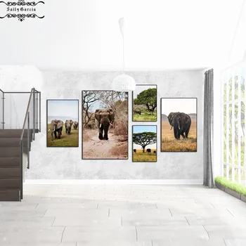 Dabas Ainavu, Savvaļas Dzīvnieku Zilonis Kanvas Glezna Savanna Plakātu Sienas Art Pictures Mūsdienu Mājas Dzīvojamā Istaba Cuadros Dekori