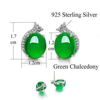 Dabas Zaļā Halcedons Vintage Auskari 925 Sterling Silver Classic Eleganti Smalkas Rotaslietas Sievietēm Dzimšanas dienas Dāvana