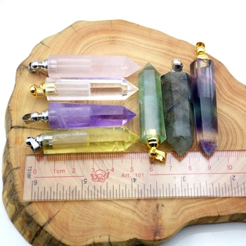 Dabas pērlēm, akmens Ēteriskās Eļļas difuzoru citrines Fluorite Kaklarota smaržu pudeles kulons Sešstūra prizmu flakons šarmu