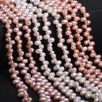 Dabiskā Saldūdens Kultivētās Pērles, Krelles, 5-6mm Rīsu Formas 3-7 Caurumu Pērles, Krelles, Rotaslietas Pieņemšanas DIY Daļa 13 Collas